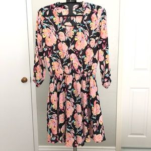 Pink floral 3/4 sleeve skater dress LUSH small